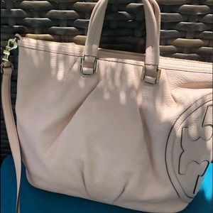 Tory Burch All-T Leather Satchel Light Oak pink